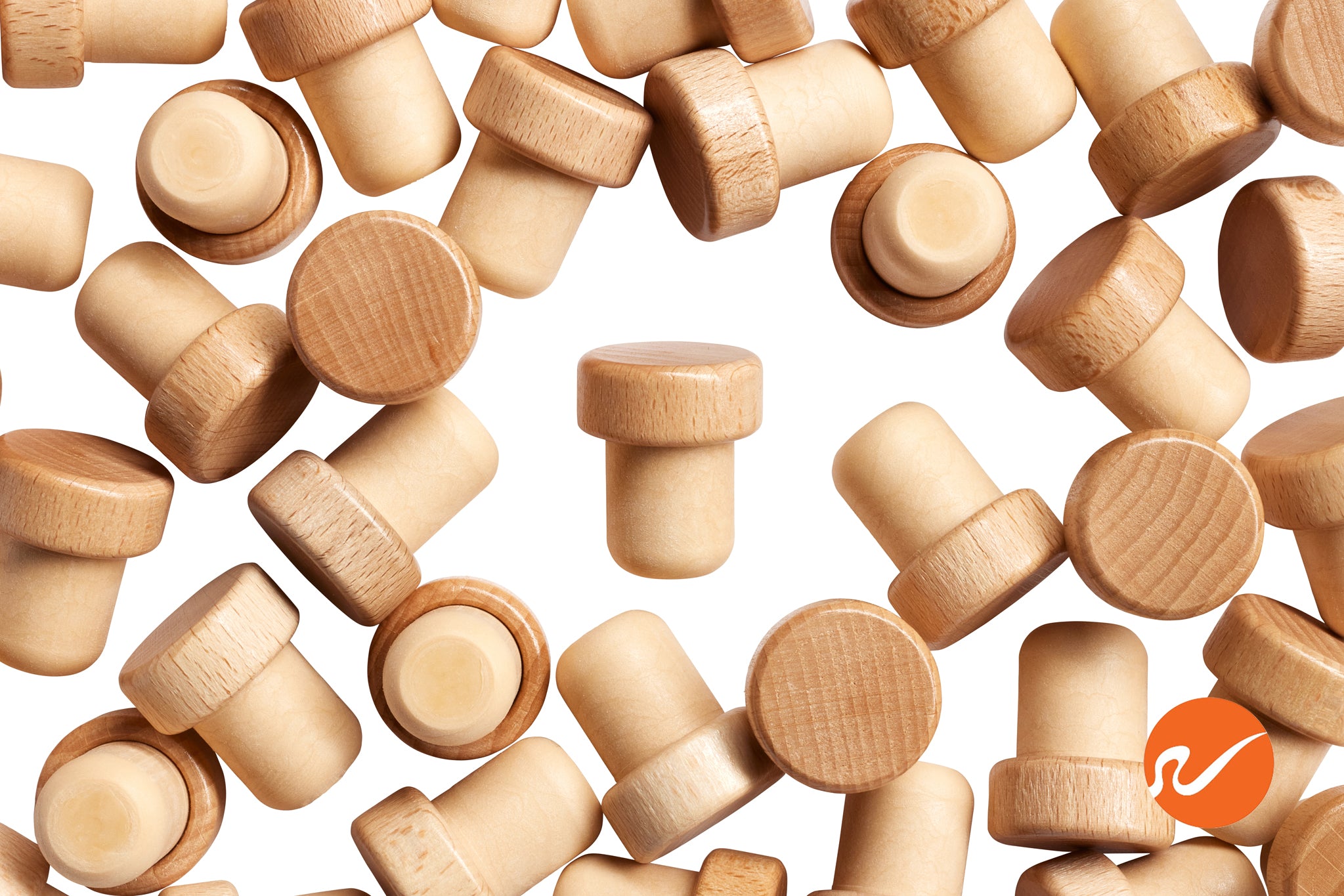 19.5mm Synthetic T-Corks with Wood Tops w/ Varnish - WidgetCo