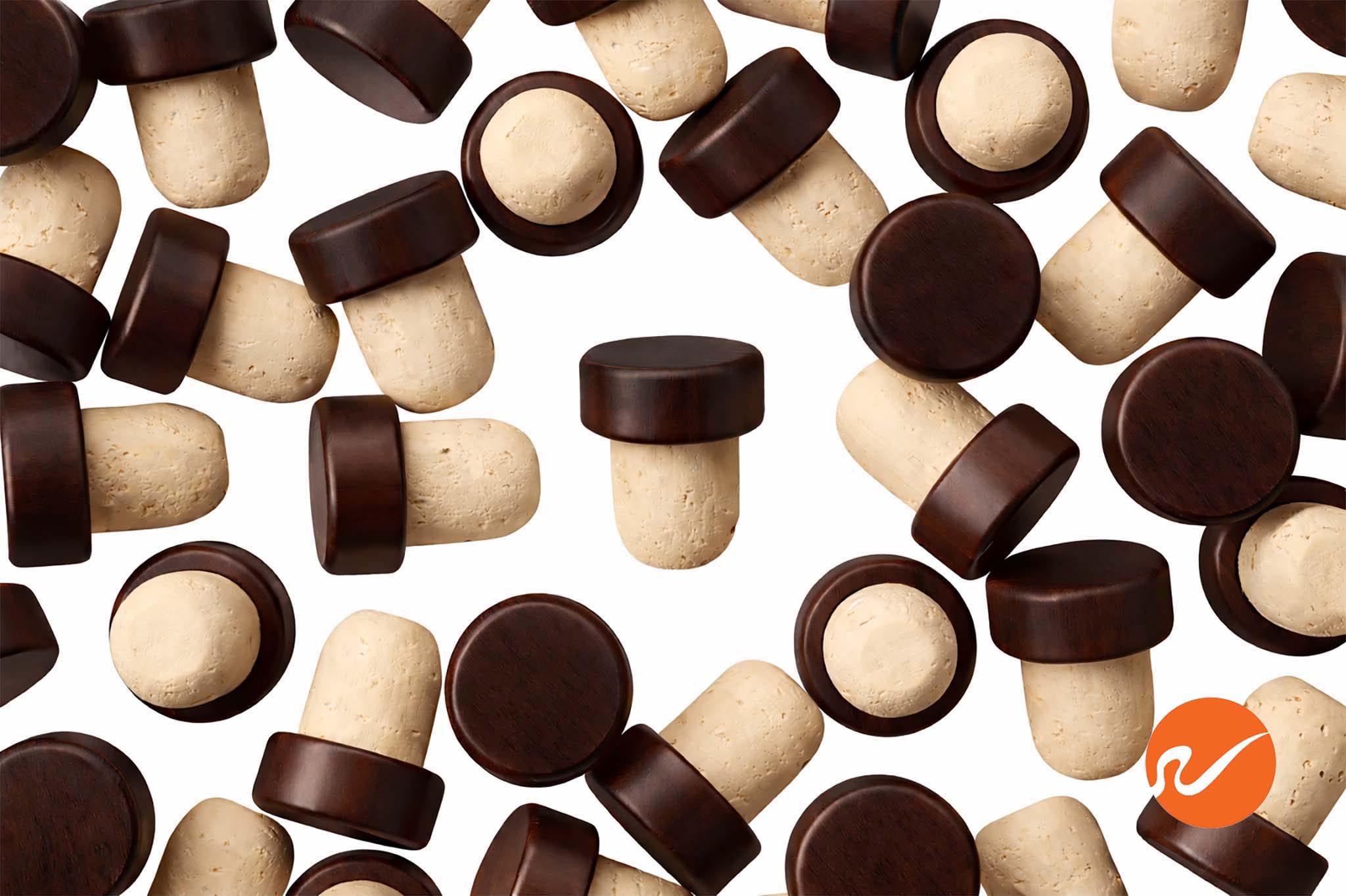 19.5mm Natural T-Corks with Espresso Brown Wood Tops - WidgetCo