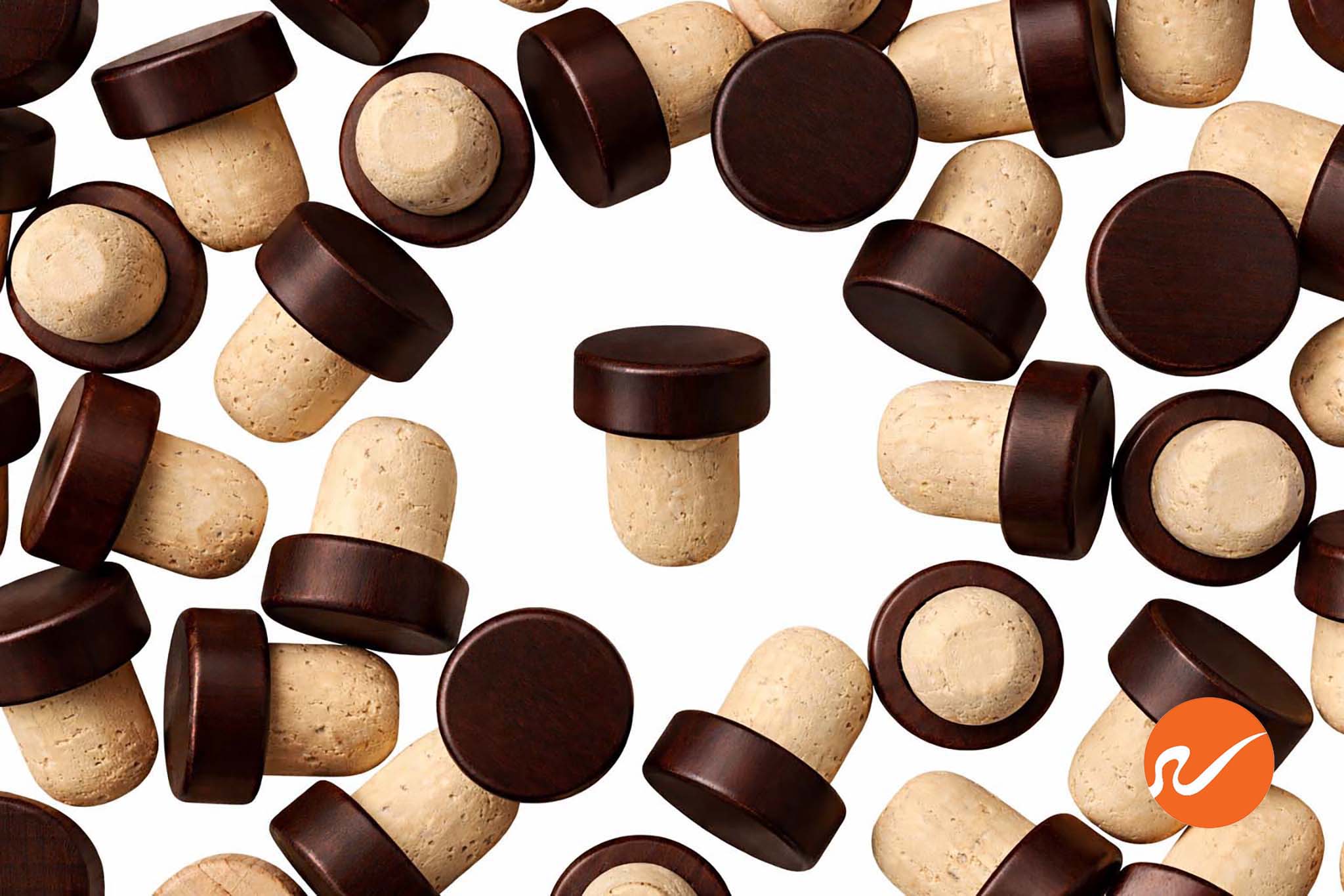 20.5mm Natural T-Corks with Espresso Brown Wood Tops - WidgetCo