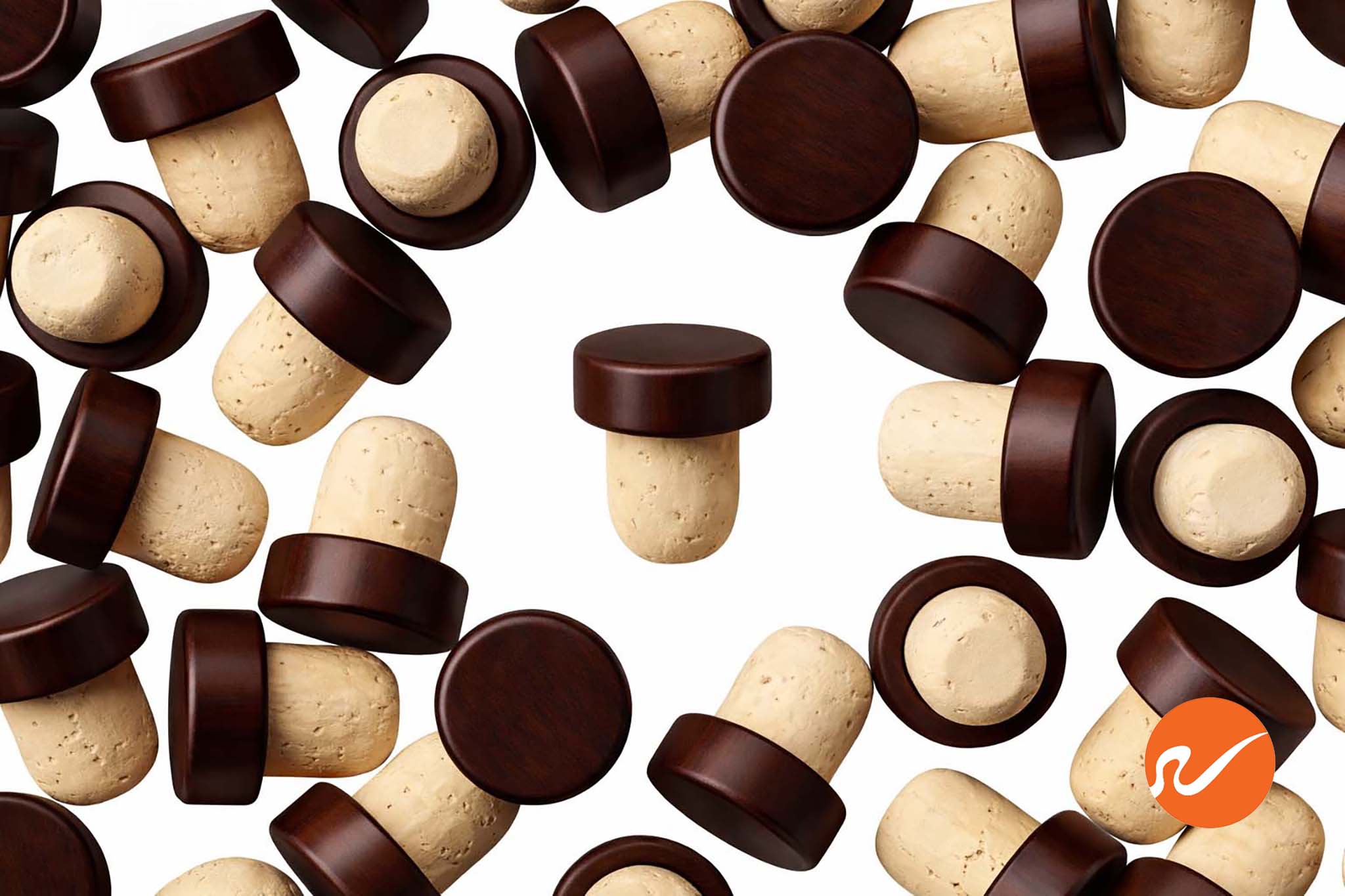 21.5mm Natural T-Corks with Espresso Brown Wood Tops - WidgetCo